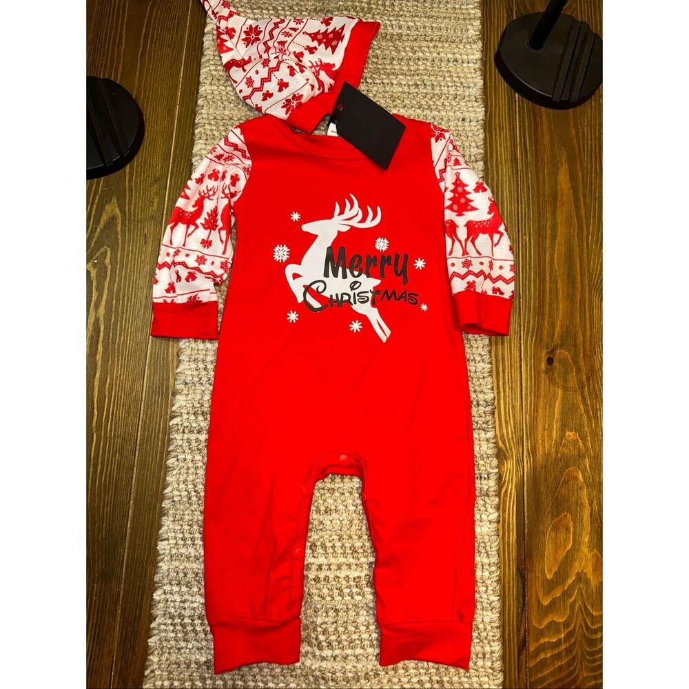 Baby Boys Boutique Romper Christmas Reindeer 6/9 Month jumper with hat